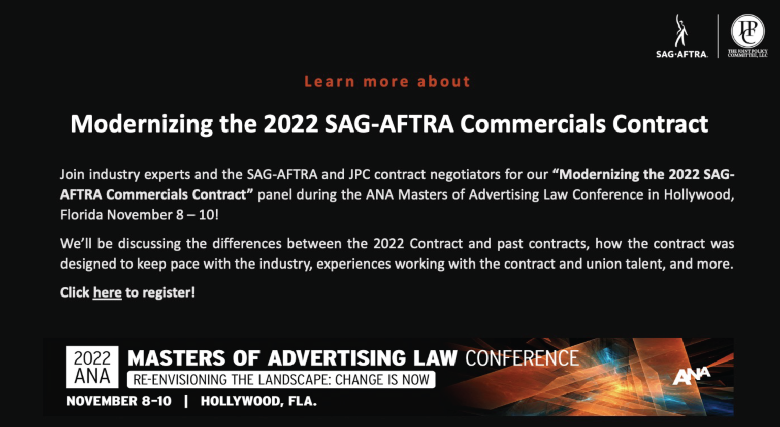 Learn more about Modernizing the 2022 SAGAFTRA Commercials Contract